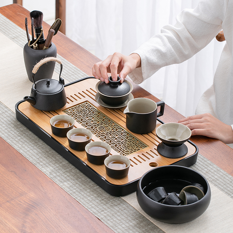 功夫茶具套装小套家用办公室会客简约泡茶壶客厅陶瓷盖碗茶杯茶盘