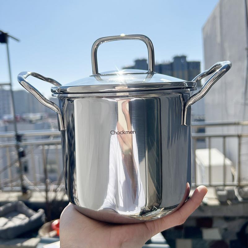 加厚18/10不锈钢小汤锅家用双耳小型煮面热奶锅宝宝辅食锅14cm