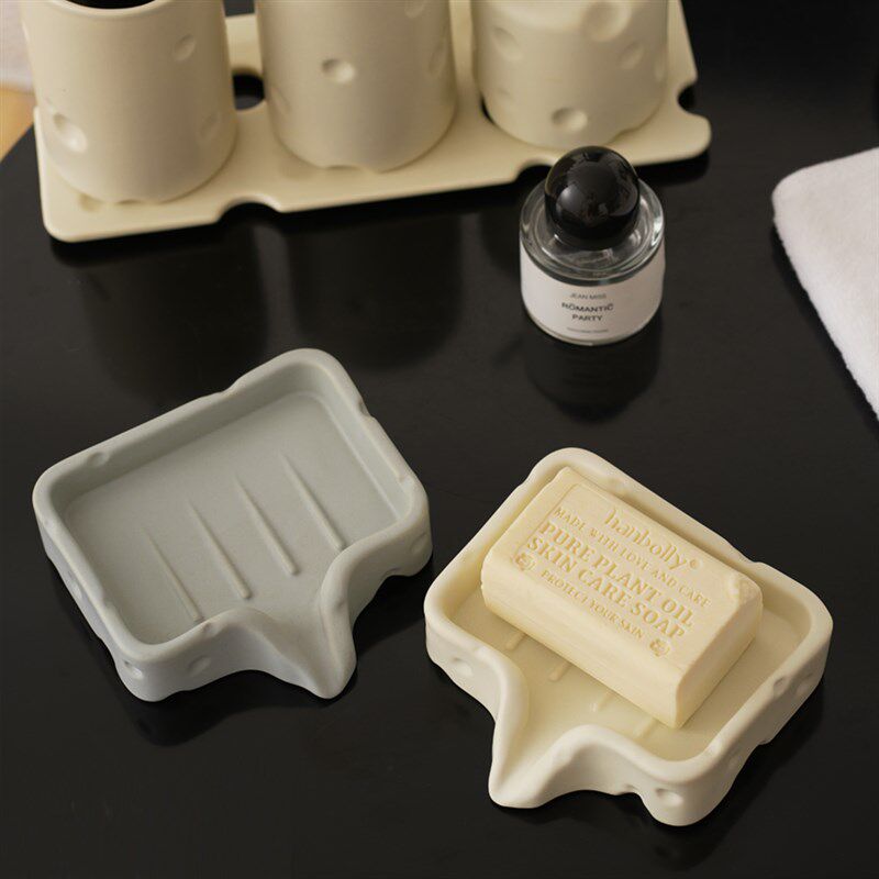 奶油风卫生间浴室陶瓷肥皂碟香皂碟洗手台家用酒店台面沥水皂盒