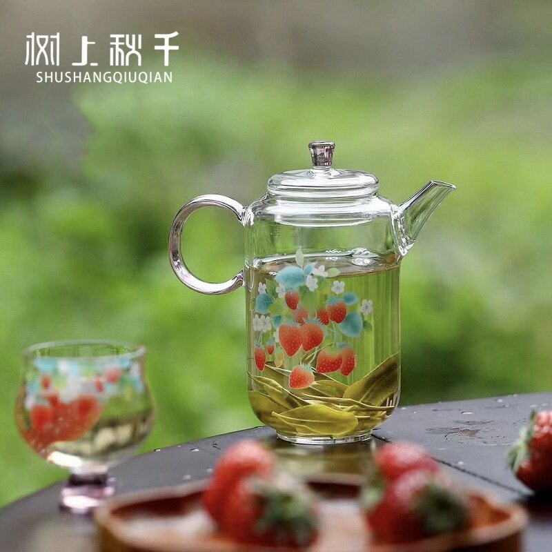 树上秋千玻璃茶壶耐高温加厚泡茶壶精致单壶家用喝茶侧把功夫茶具
