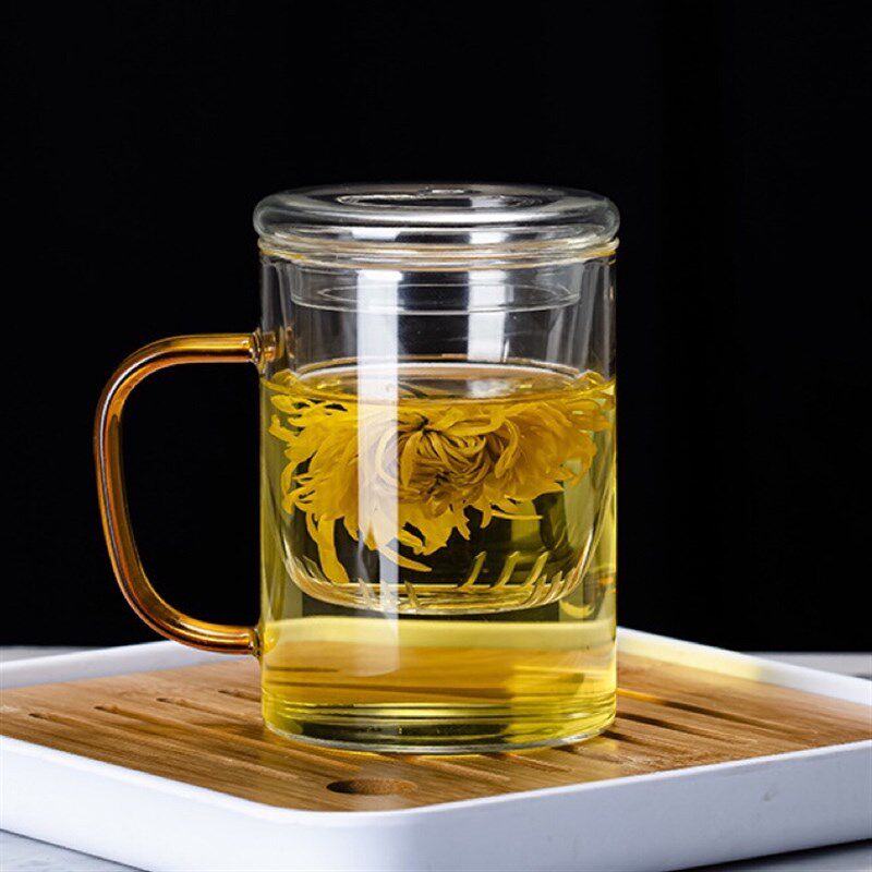 加厚耐热玻璃杯带把带盖过滤茶水分离家用泡茶杯男女式办公水杯子