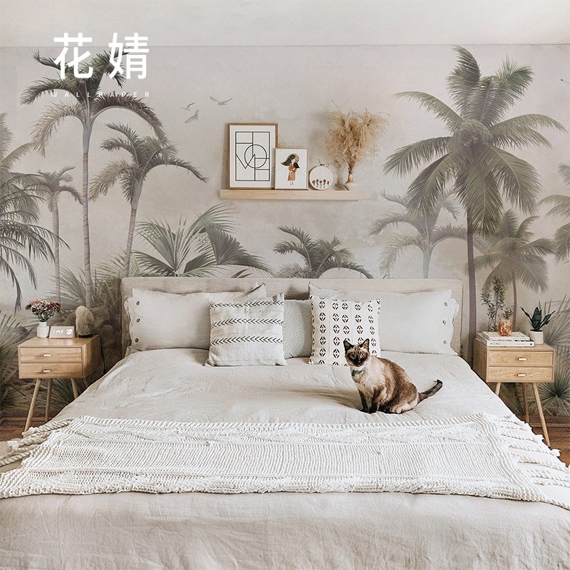 壁画定制法式复古雨林民宿卧室墙布东南亚客厅电视背景墙装饰壁纸