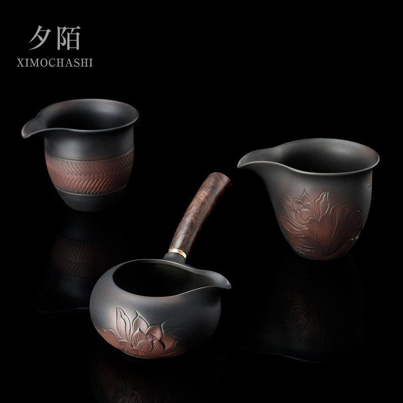 紫陶茶杯公道杯茶水分离泡茶紫砂高档手工跳刀浮雕分茶器茶海单个