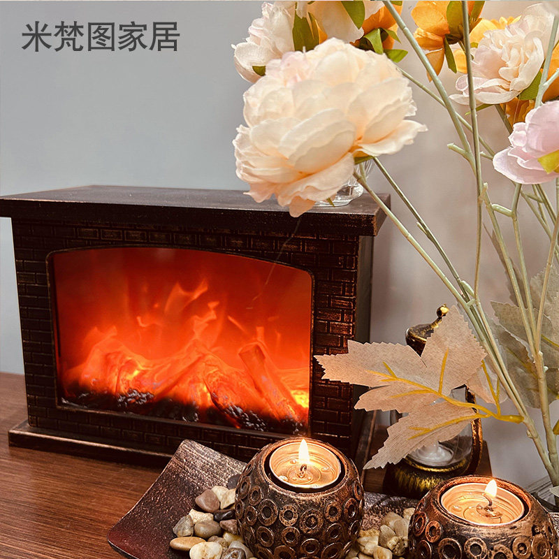 电子壁炉仿真火焰气氛灯火光装饰火炉灯客厅桌面摆件迷你壁炉灯