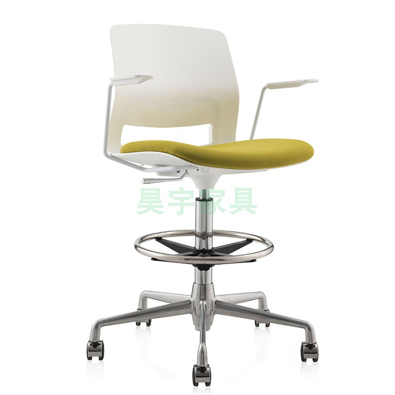 高脚吧台椅带脚踏可升降前台酒吧椅带扶手茶水间白色PP塑胶椅子