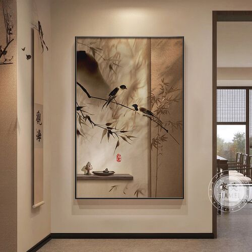 宋代美学入户玄关装饰画燕子中古风走廊过道客厅茶室氛围布置挂画
