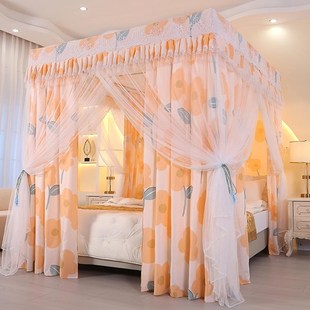 蚊帐三开门双层加大2.0x2.2m家用卧室遮光床帘床幔床帘纱帐落地式