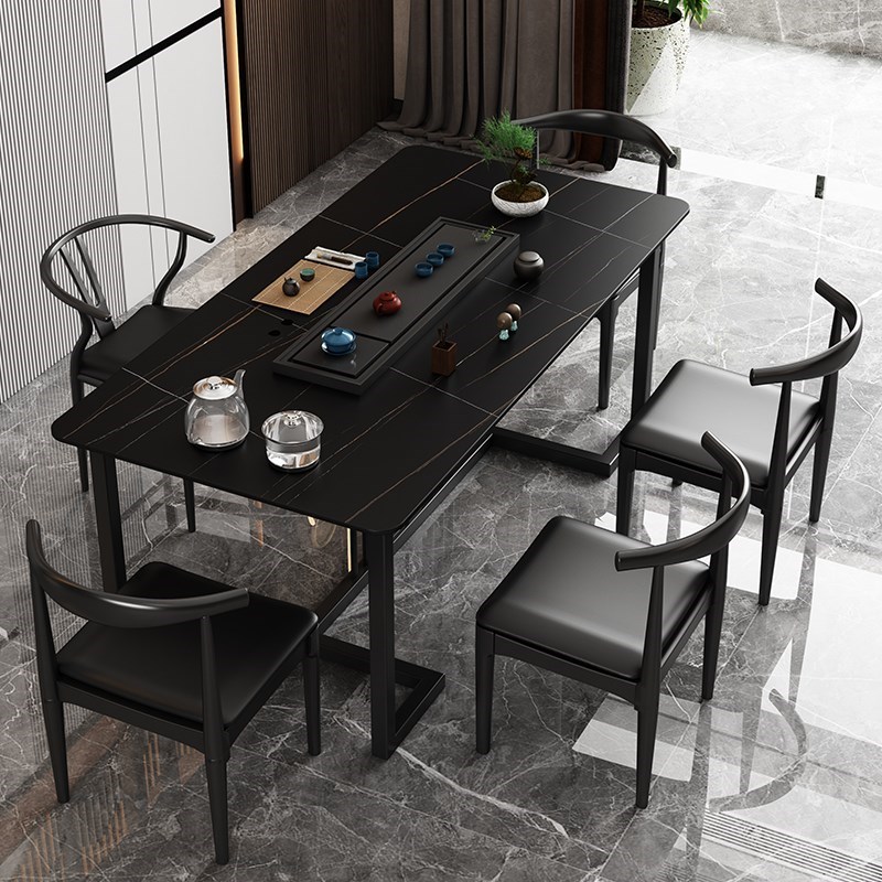 2021中式款岩板茶台简约办公室茶桌椅装石板功夫茶几桌家用