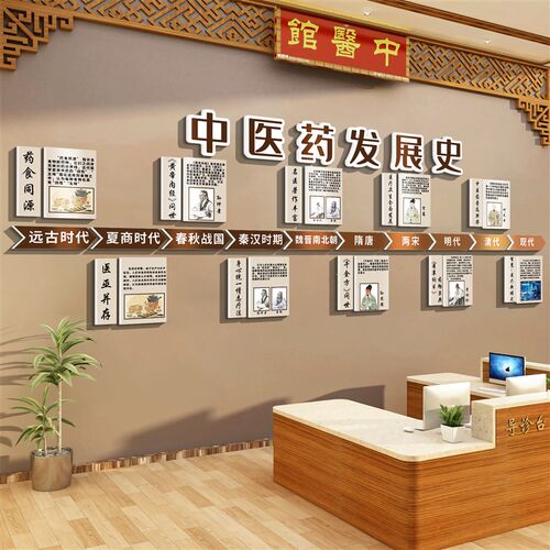 养生中医馆墙面装饰软装挂画中草药材文化背景形象墙氛围布置墙贴