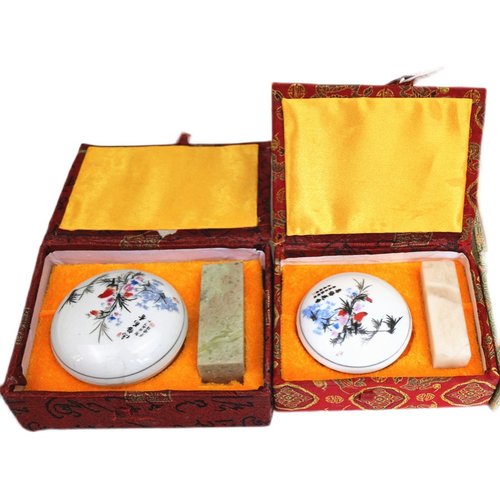 手工印章盒子印泥盒锦盒两用装瓷盒和石头金石私章篆刻礼品盒子