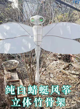纯白立体蜻蜓风筝潍坊传统竹骨架放飞DIY绘画涂鸦半成品制作材料