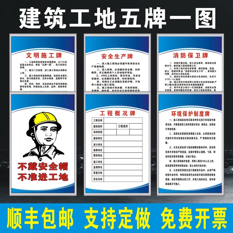 建筑工地五牌一图制度牌八大员岗位职责标识施工现场上墙安全标牌