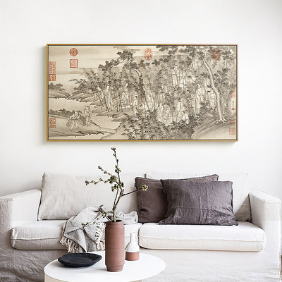 水墨亭 严宏滋竹林七贤图 大幅客厅装饰画商业空间背景墙挂画