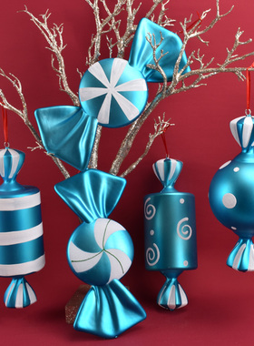 节庆装饰用品蓝色40CM彩绘糖果挂件商场酒店摄影场景布置糖果挂饰