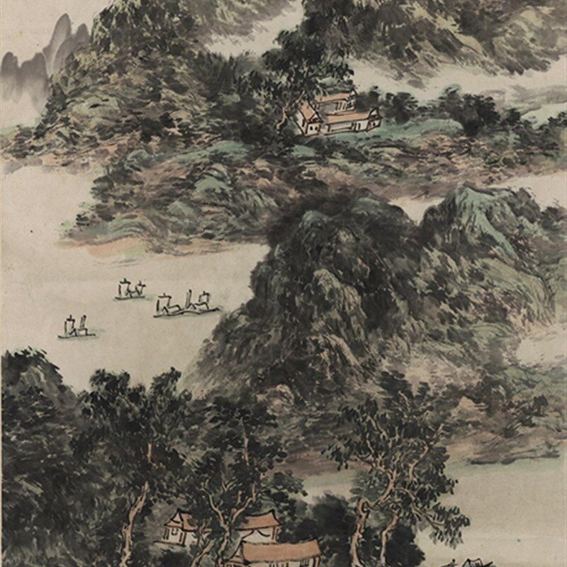 近代黄宾虹富春江图原大立轴客厅装饰高清原作版画微喷卷轴范本