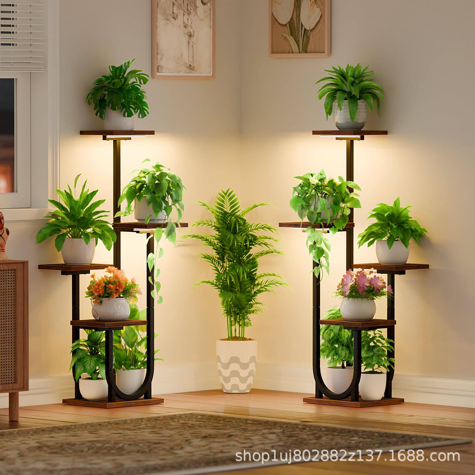 铁木室内植物架带生长灯5层植物架客厅角落花架庭院装饰展示架