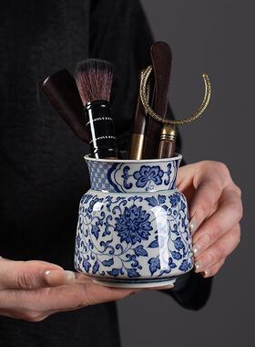 配青花瓷缠君枝莲茶道六全子件大喝茶用CPS品夹子刷子茶台桌泡茶