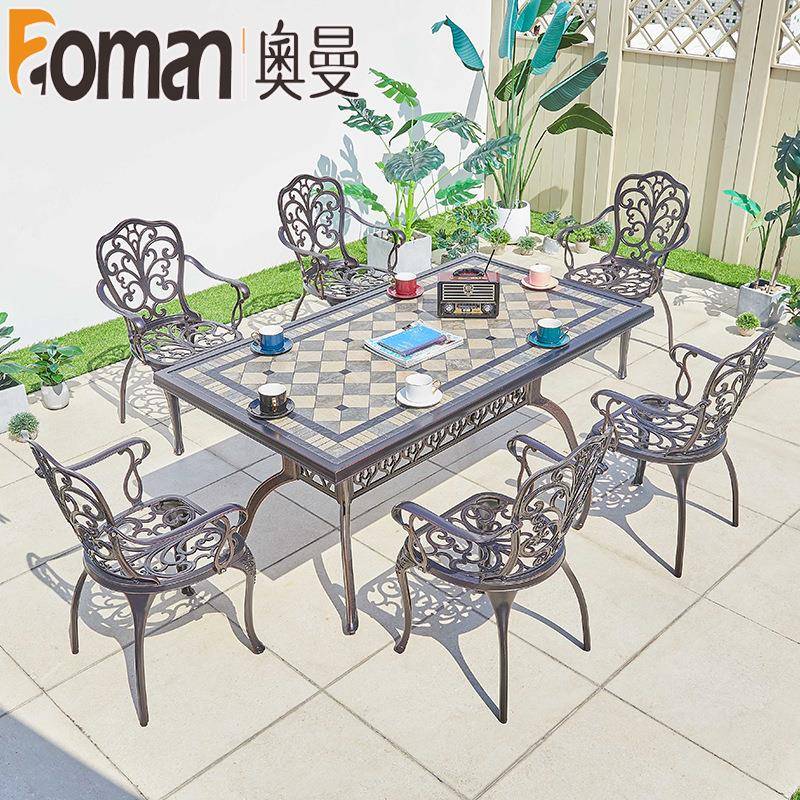 阳闲台桌椅户外家欧式休茶几具铸铝外桌椅靠户背扶手玫瑰铁艺庭院