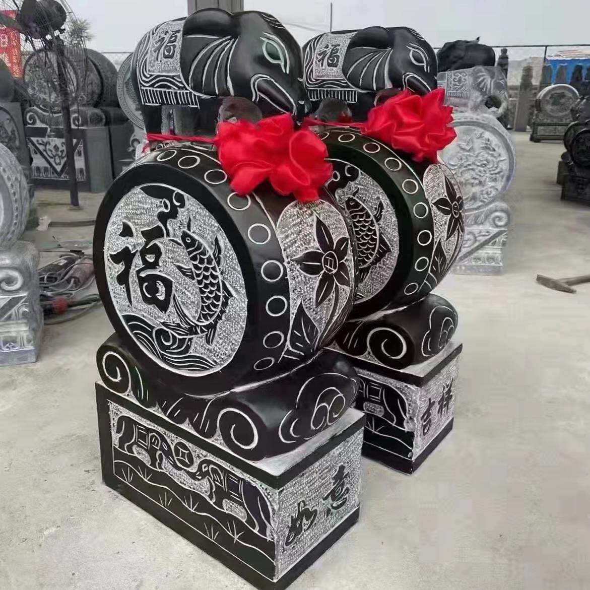 石雕抱鼓汉白玉青石仿古小象狮子门墩石鼓庭院别墅门口装饰摆件
