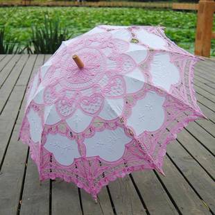 工艺装 饰吊白带木648柄 花蕾丝钩花棉布绣花伞晴雨遮阳边丽婚礼装