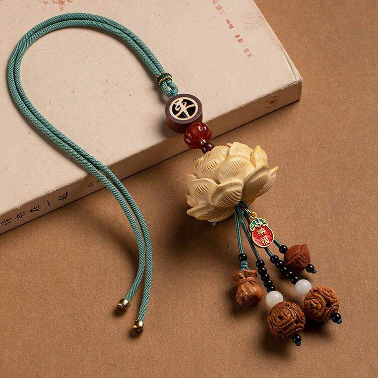 2025新款桃木莲花创汽车挂件意国风入高档车内出平安吊968饰载车