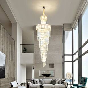 复式楼中空客厅灯LED现代简约吊灯别墅旋转楼梯间轻奢水晶长吊灯
