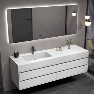 现代简约岩板热弯一体浴室柜组合轻奢无缝陶瓷洗手洗脸洗漱双盆柜