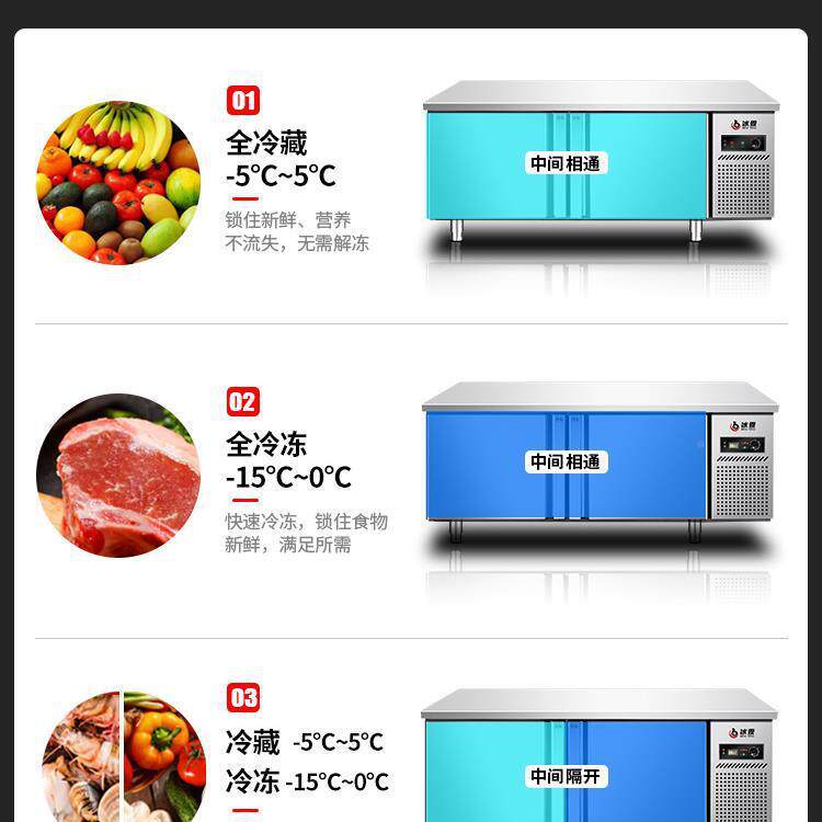 冰柜冷冻柜吧台锈鲜钢保工12作台操作制冷不商展示柜冷藏饭店用台