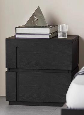 意式极ZW323风简黑色实床头柜白蜡木木抽屉物柜设计师款床边柜置