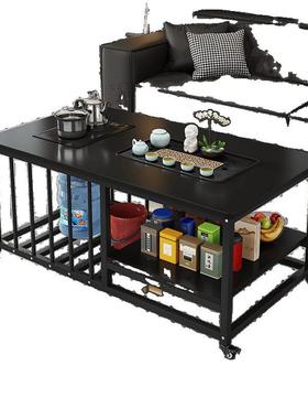 茶移易动TEJ带轮茶几不锈钢中式纳茶台简带烧水壶桌茶桌全套一收