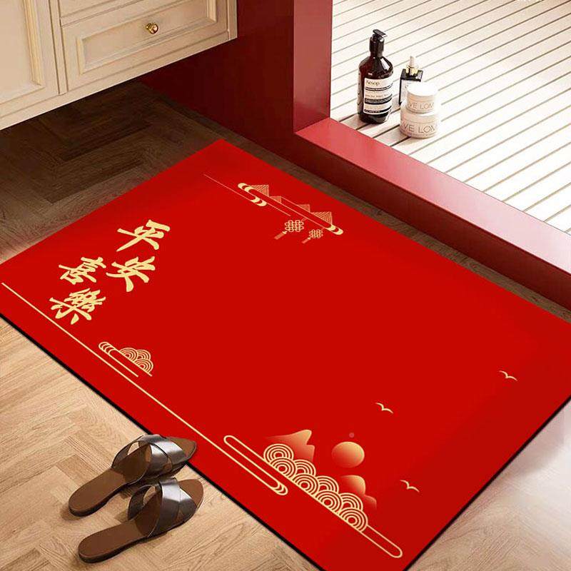 新生中式红色入平安TTO浴室垫硅藻泥地吸水防滑垫卫出间厕所门口