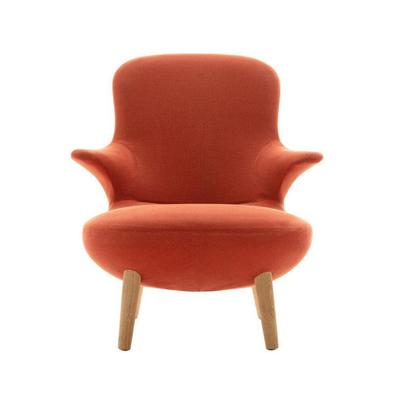 现代简约橙布艺单人沙发木腿休闲色椅PBH厅家椅用客椅子