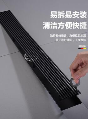 跨境黑色长条地漏304不锈钢51296室防间臭卫生淋浴房浴加长形方侧