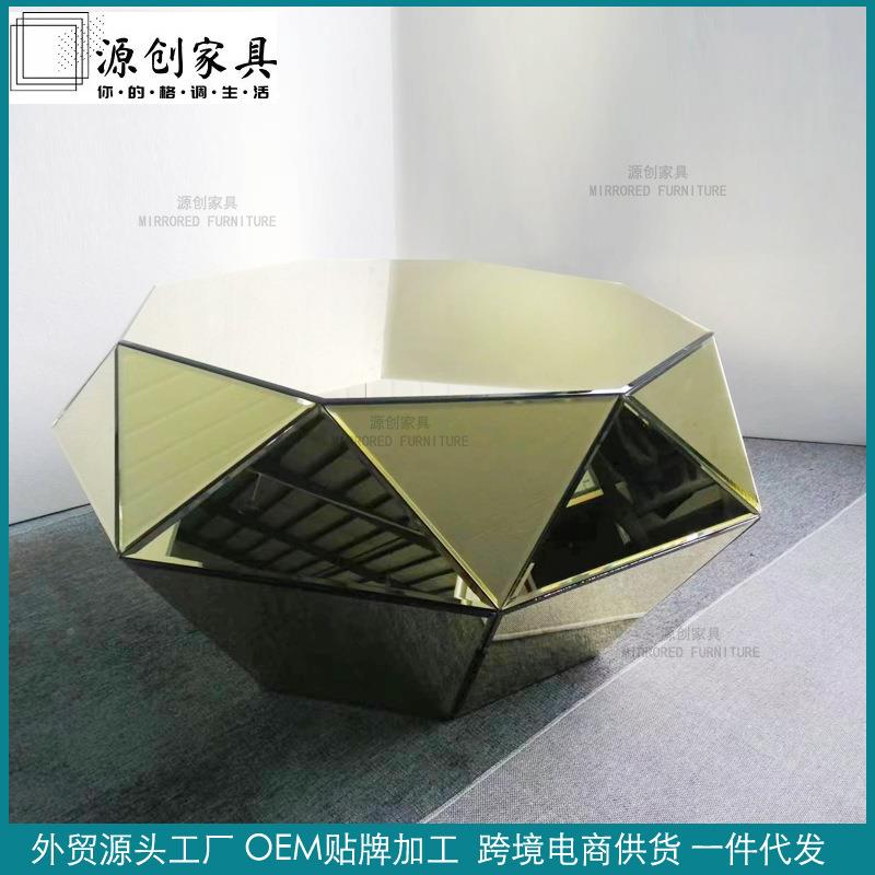 轻奢欧式面八边T10形茶几角几玻璃玄台客厅书房装关饰镜现代风格