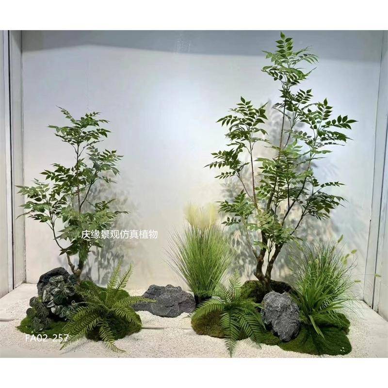 仿lj200真植楹物景楼梯角落商堆场竹子蓝花漆木仿绿植合搭配组装