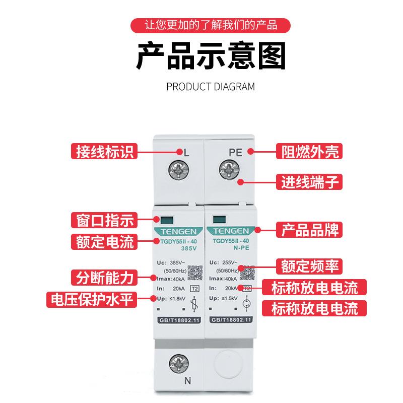 天正TG电DY55II浪涌涌保护器2P/P+N/4P二级防避雷雷器KGR20KA04KA