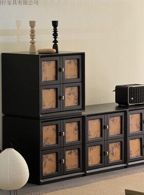 中香复云纱电古视柜实木GUV床头柜卡柜卧室储物柜靠墙古黑色斗门