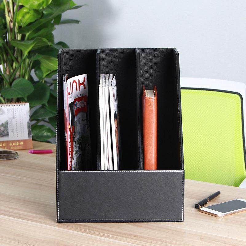 简皮约商务桌面革票件据文座时尚资料三排文件件整理架A4文管理架