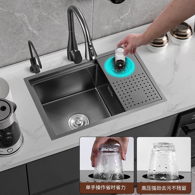 隐隐式吧台水槽形藏手工槽日5540式带盖中岛小号单水盆不锈钢水槽