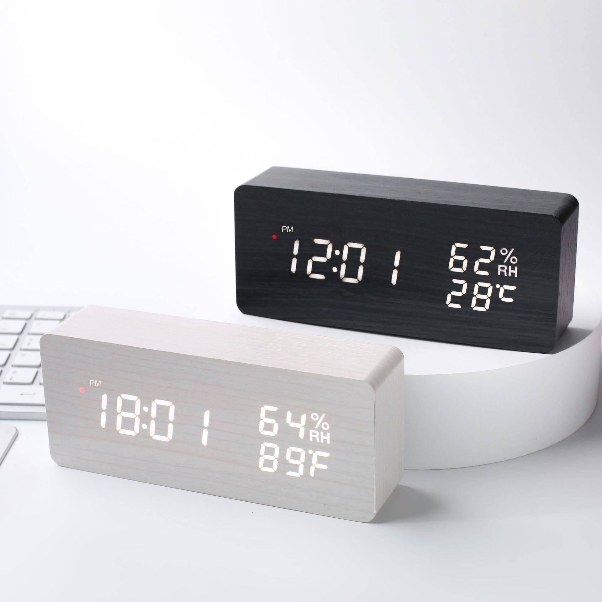 木头钟日式电波钟智自YC-9088R动能时多功能温度德国电波创意效贪