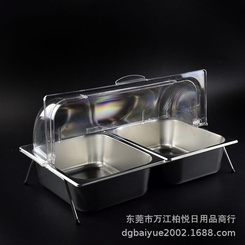 不锈钢盆食物托盘盖带熟食卤展示盘自菜助餐盘5332子分格水果盒商