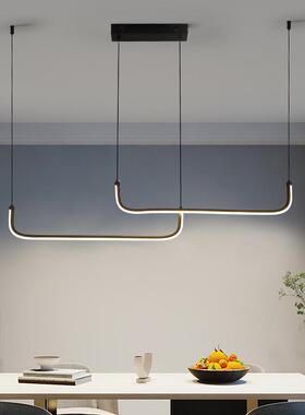 意式极简黑色厅主吊灯长餐条灯全铝lde436轻字奢一型吧台办公室灯