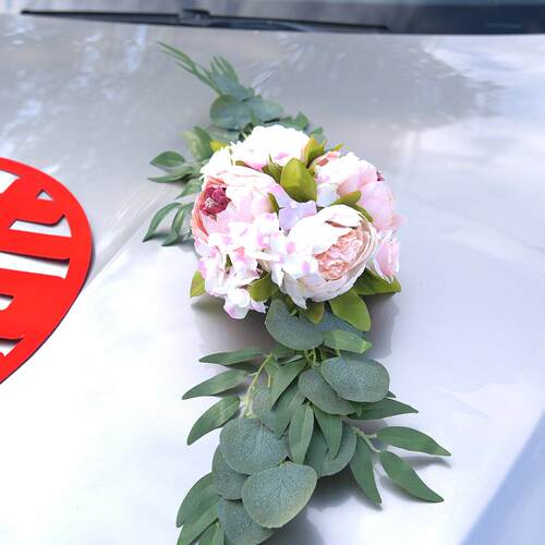 式D9389车38仿真花喜字婚车大仿真牡丹结婚婚装饰中婚车主婚车实