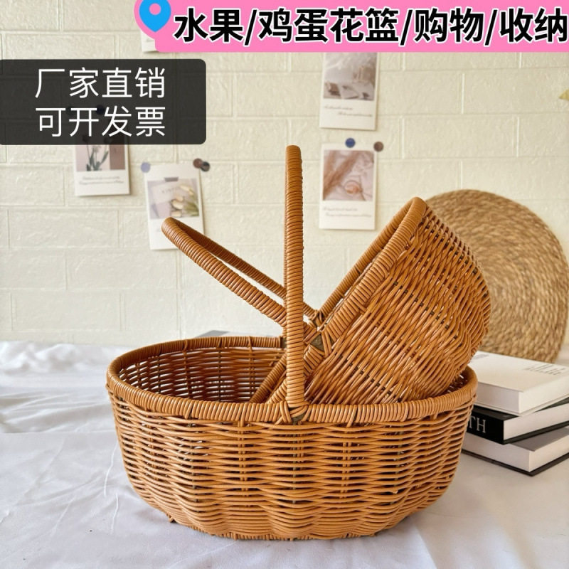 花篮田园手工藤编手提篮月子鸡蛋水果篮插花鲜花收纳筐编织篮筐