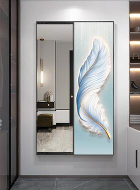 毛超关TTT60023薄隐藏壁式可推拉镜子挂画现代简约玄装饰羽画高档