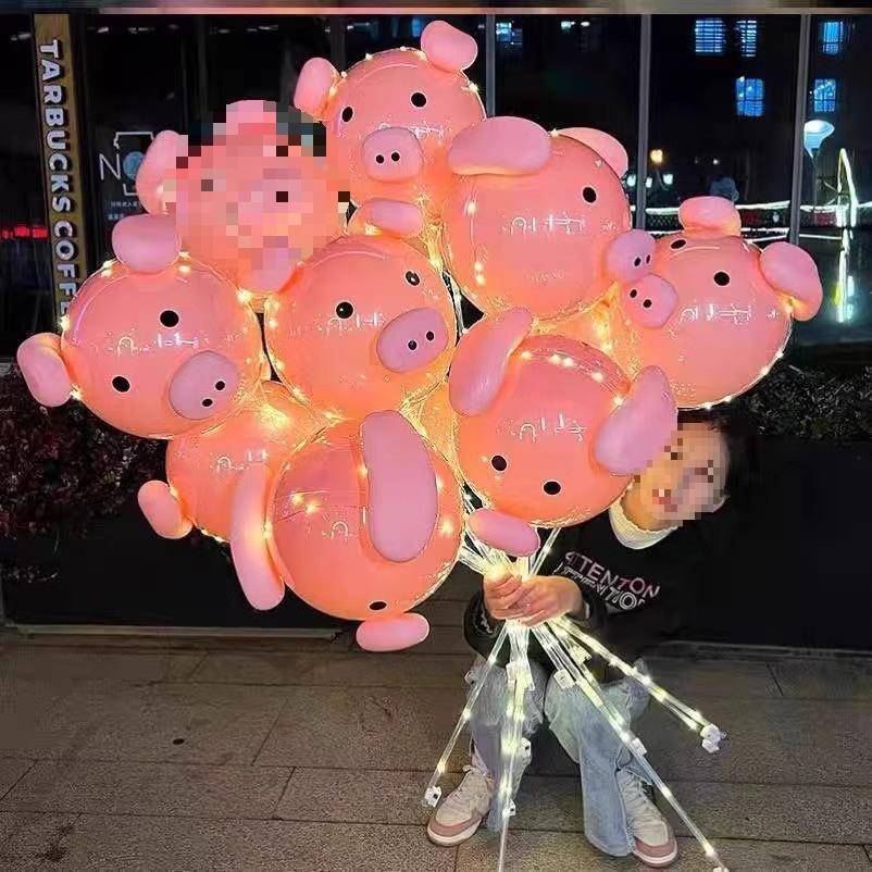 波网红小猪头气球飘空飞天发猪光波741球夜市小摆摊商品地推儿童