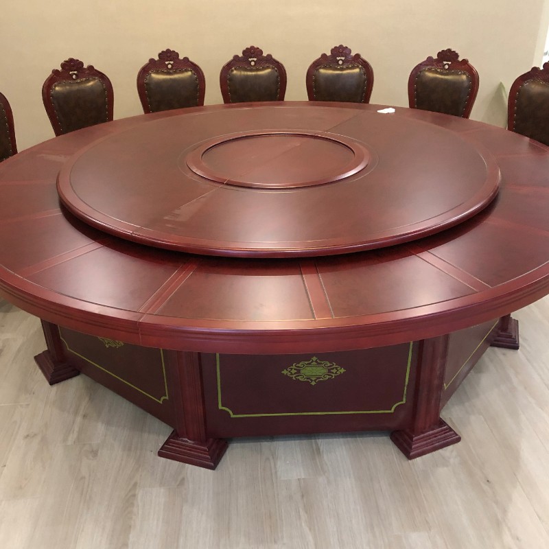 酒店电动大圆桌饭店包厢15人20人大餐桌自动旋转转盘带火锅电磁炉