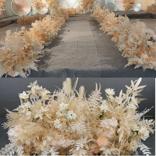 香槟色婚礼装饰仿真花地排花路引花角花婚庆舞台礼堂酒店布置花艺