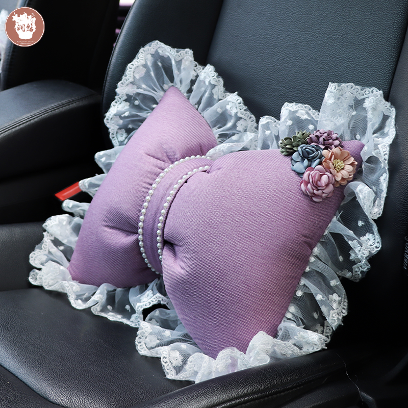 【润悠】淡紫花朵腰靠靠枕餐 汽车护颈垫护腰垫 四季亚麻款