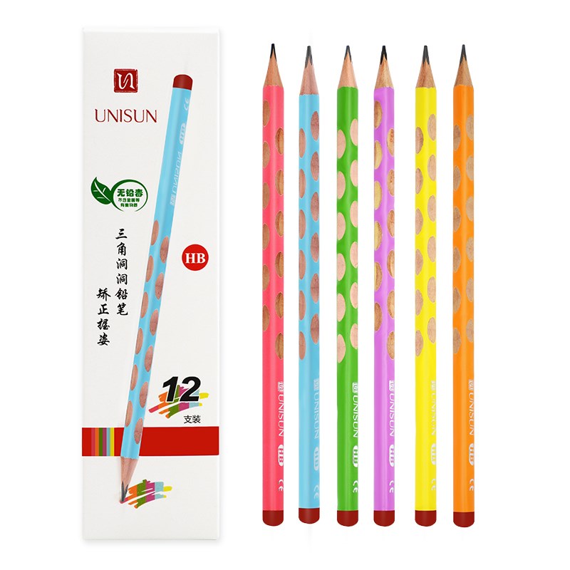 UNISUN洞洞铅笔小学生一二年级矫正握姿开学礼品HB加粗彩色笔杆幼
